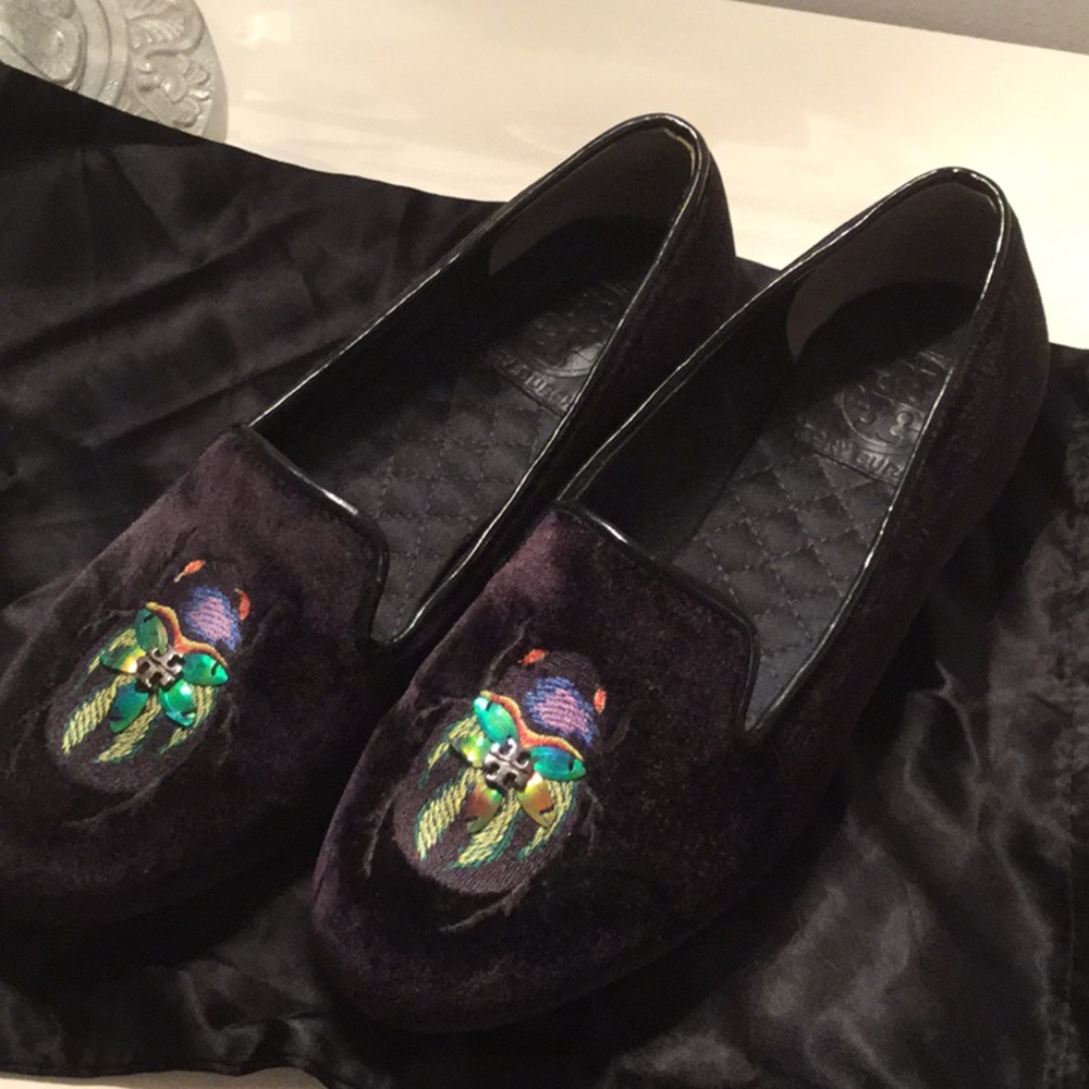 Tory Burch suede loafers.